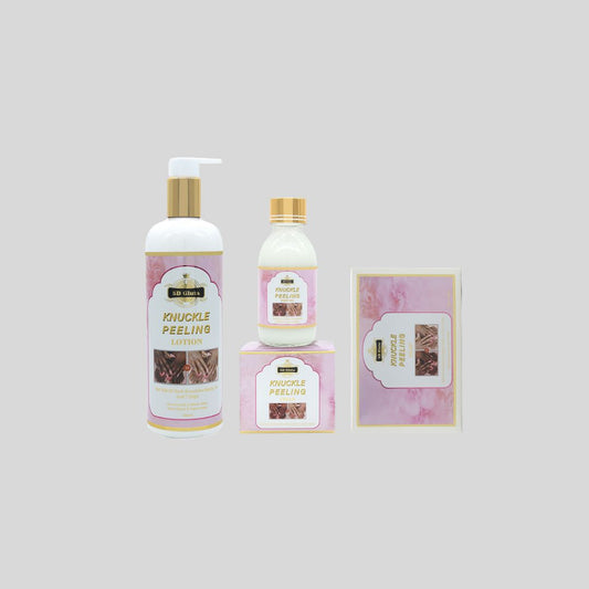 5DGluta Dark Knuckles Treatment Set containing lotion, serum, cream, and soap to effectively treat dark knuckles, elbows, knees, and other pigmentation areas for both men and women.