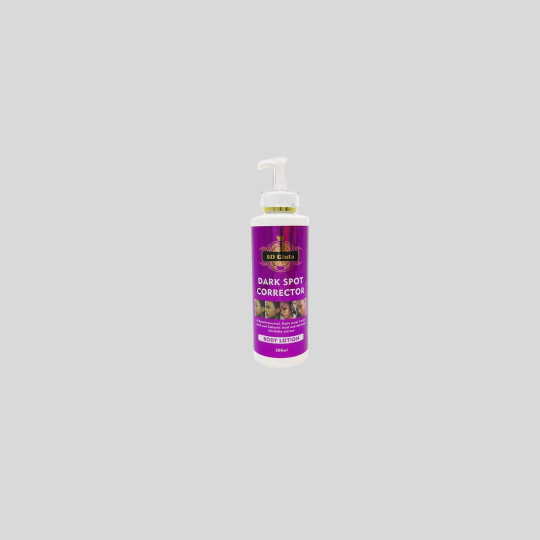 5D Gluta Body Lotion 500ml enriched with 4-Butylresorcinol, Kojic Acid, and Morinda Citrifolia extract to brighten and nourish skin, reduce dark spots and post-acne marks.