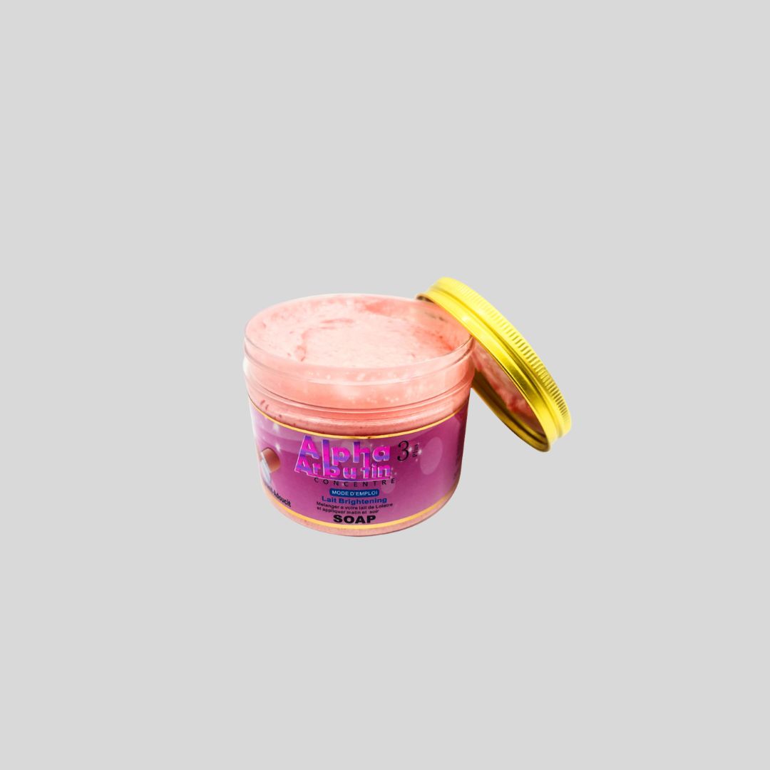 Opened Alpha Arbutin 3+ Whitening Soap (300g) showing rich lather for effective skin whitening and dark spot lightening.