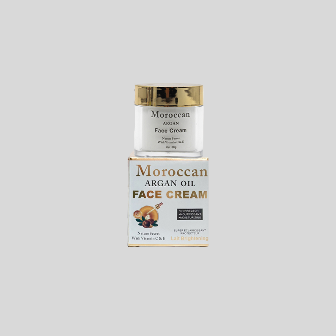 Moroccan Argan Oil Face Cream enriched with antioxidants to brighten, moisturize, and protect the skin. Best used morning and evening for radiant skin.