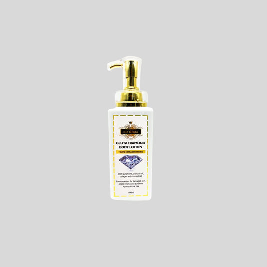 5D Gluta Diamond Body Lotion designed to whiten and brighten skin in 7 days, enriched with Glutathione, Avocado Oil, Vitamin C & E to promote even skin tone and combat aging effects.
