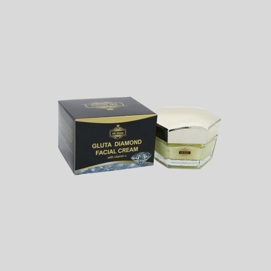 5D Gluta Diamond Facial Cream with Vitamin C fights aging signs, minimizes wrinkles, and brightens skin for a youthful, even complexion.