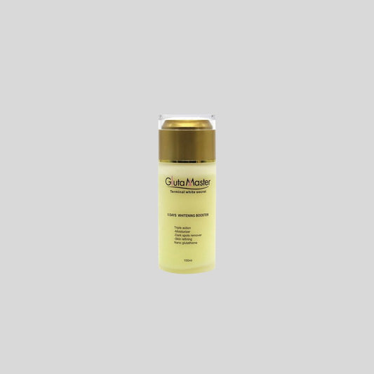 Gluta Master 5 Days Whitening Booster Serum enriched with Vitamin C and Clarified Milk Essence, designed to target dark spots, acne scars, and blemishes for a clearer, brighter, and more even skin tone. Provides intense hydration and radiance.

