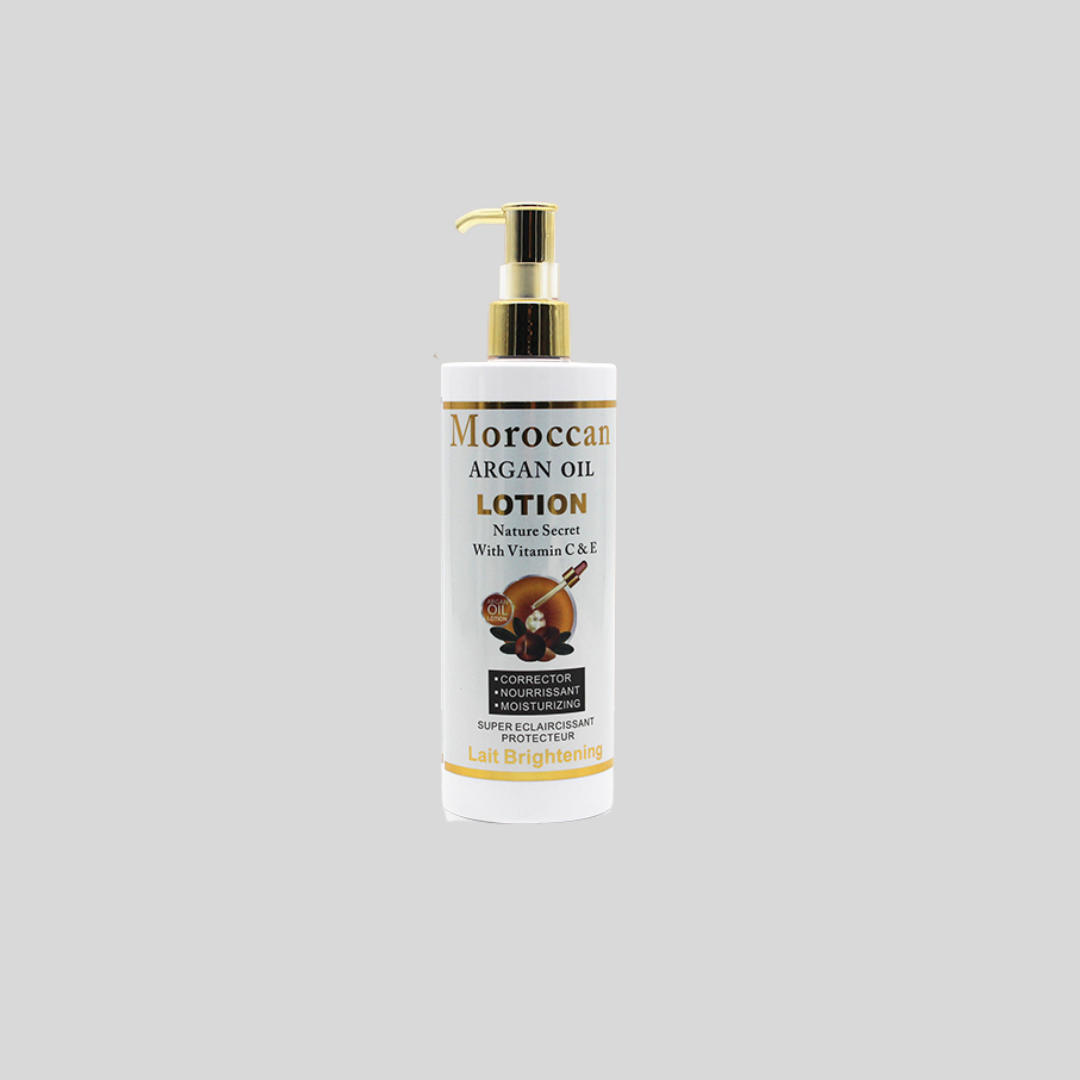 Moroccan Argan Oil Brightening Body Lotion with antioxidants that moisturize, soften, and brighten skin. Ideal for daily use to nourish skin.