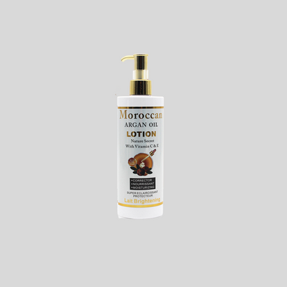 Moroccan Argan Oil Brightening Body Lotion with antioxidants that moisturize, soften, and brighten skin. Ideal for daily use to nourish skin.