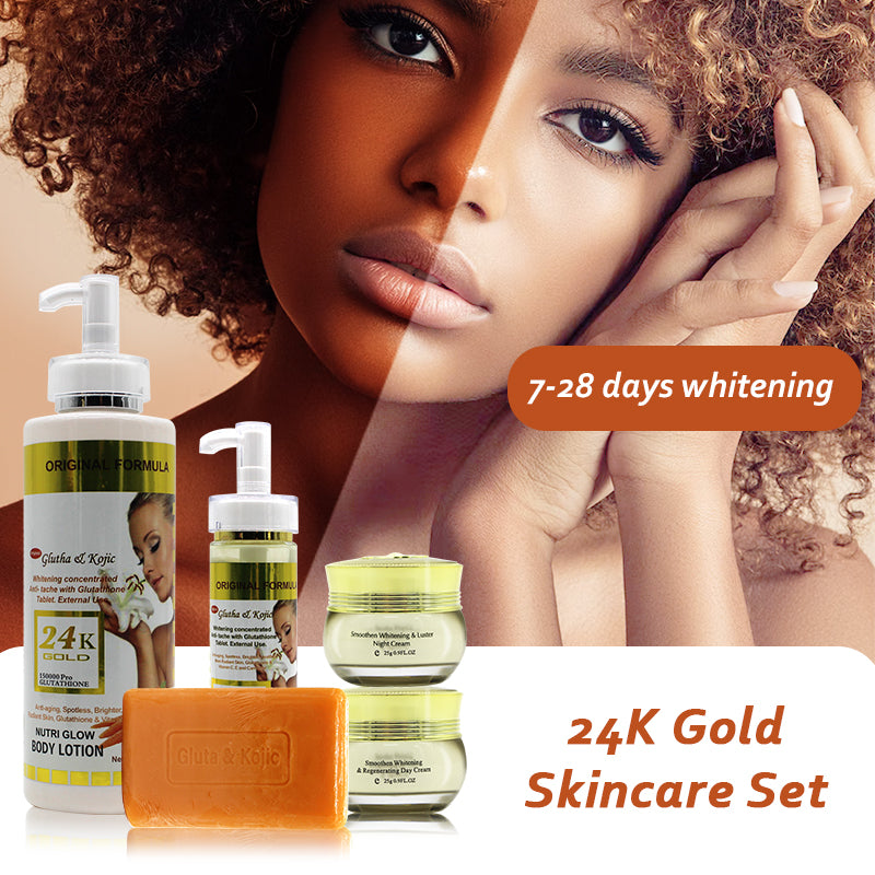 24K Gold Natural Whitening Skincare 5 In 1 Set for Dark Skin Brightening  Anti-dark spots Smoothing Wrinkles Keep Young