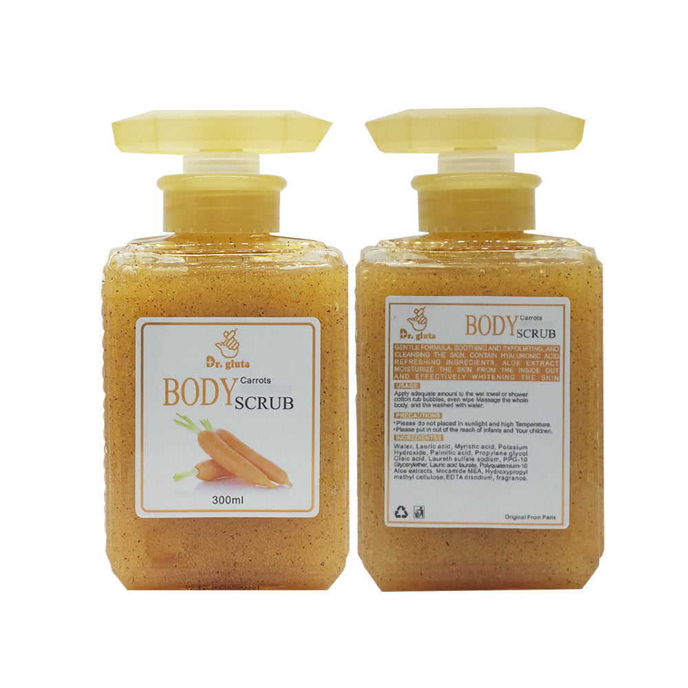 Dr. Gluta Strong Exfoliating Carrots Body Scrub Whitening Shower Gel for Deep Clean Skin Moisturizing Glowing New Skin 300ML