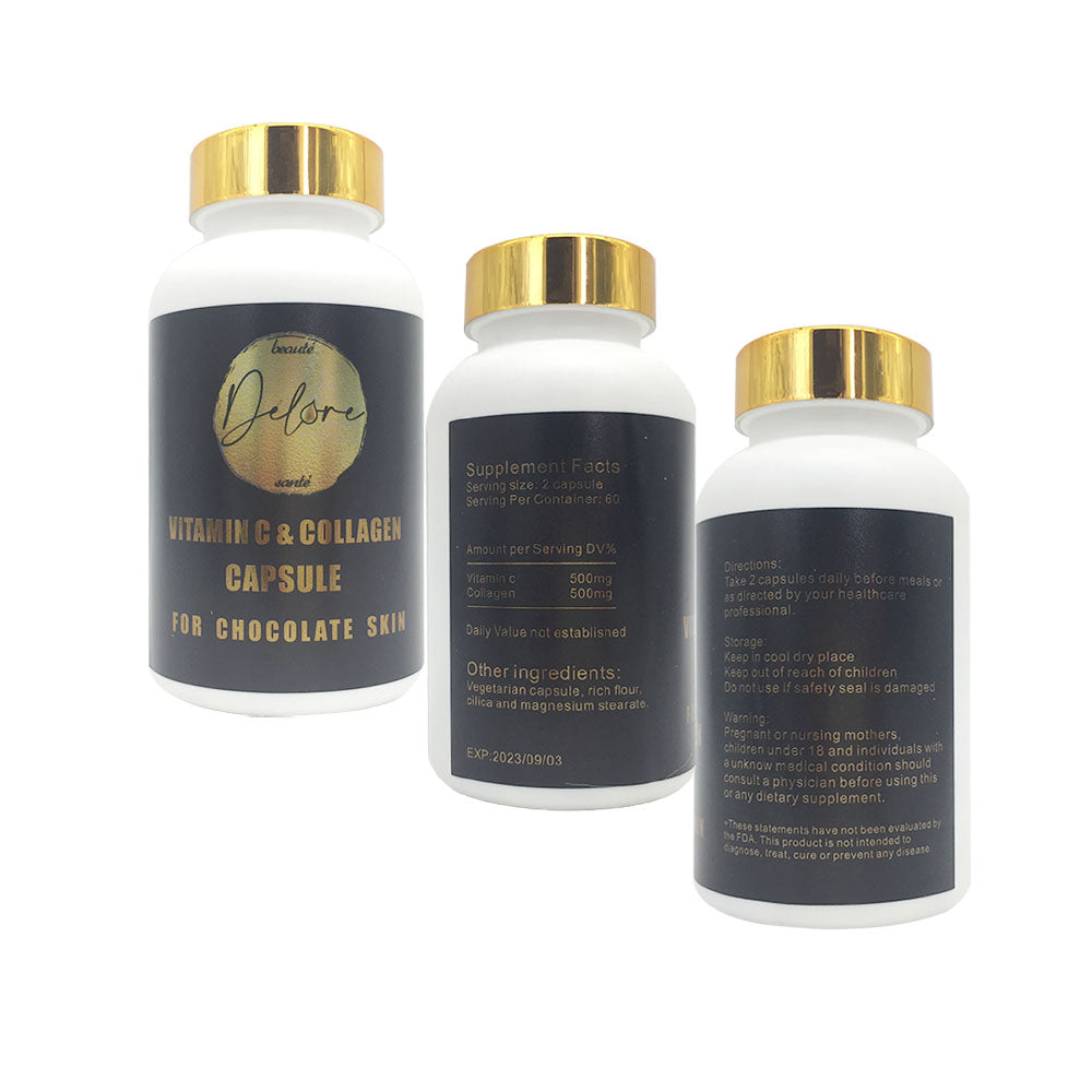 Vitamin C & Collagen Capsule Lightening Skin Lightening Pills and Tablet Collagen Capsules Supplements for Chocolate Skin