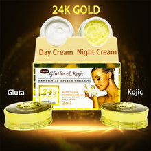 Lataa kuva Galleria-katseluun, 24K Gold Gluta &amp; Kojic Whitening Face Cream Remove Melanin Pimple Anti-Aging Antioxidants 25g+25g
