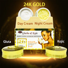 Carica l&#39;immagine nel visualizzatore di Gallery, 24K Gold Gluta &amp; Kojic Whitening Face Cream Remove Melanin Pimple Anti-Aging Antioxidants 25g+25g

