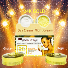 Lataa kuva Galleria-katseluun, 24K Gold Gluta &amp; Kojic Whitening Face Cream Remove Melanin Pimple Anti-Aging Antioxidants 25g+25g

